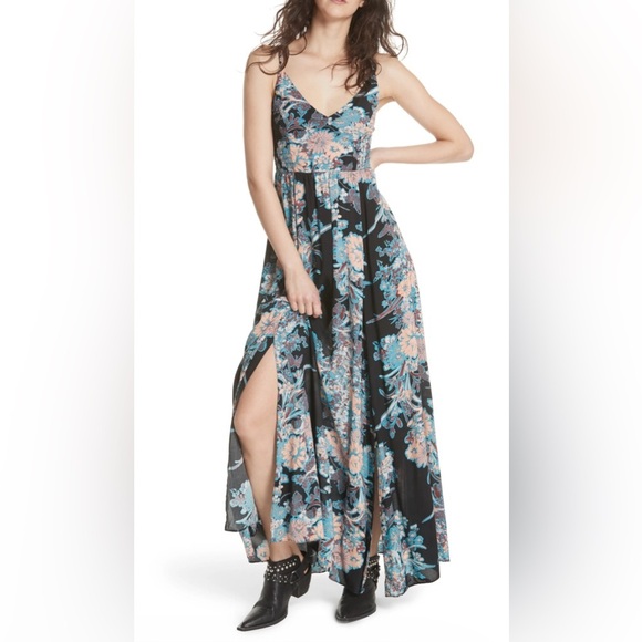 Intimately Free People Through The Vine Maxi Long Dark Floral Smocked Dress XS - Picture 3 of 13